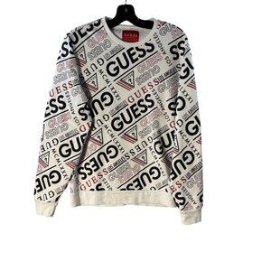 Guess Logo Print Crewneck Sweatshirt White/Black/Red L
